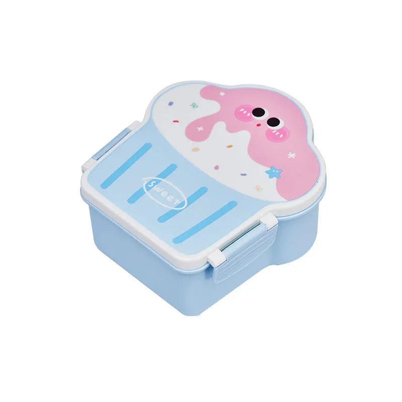 Creative ice cream shaped plastic lunch box with spoon and fork in blue or pink colours