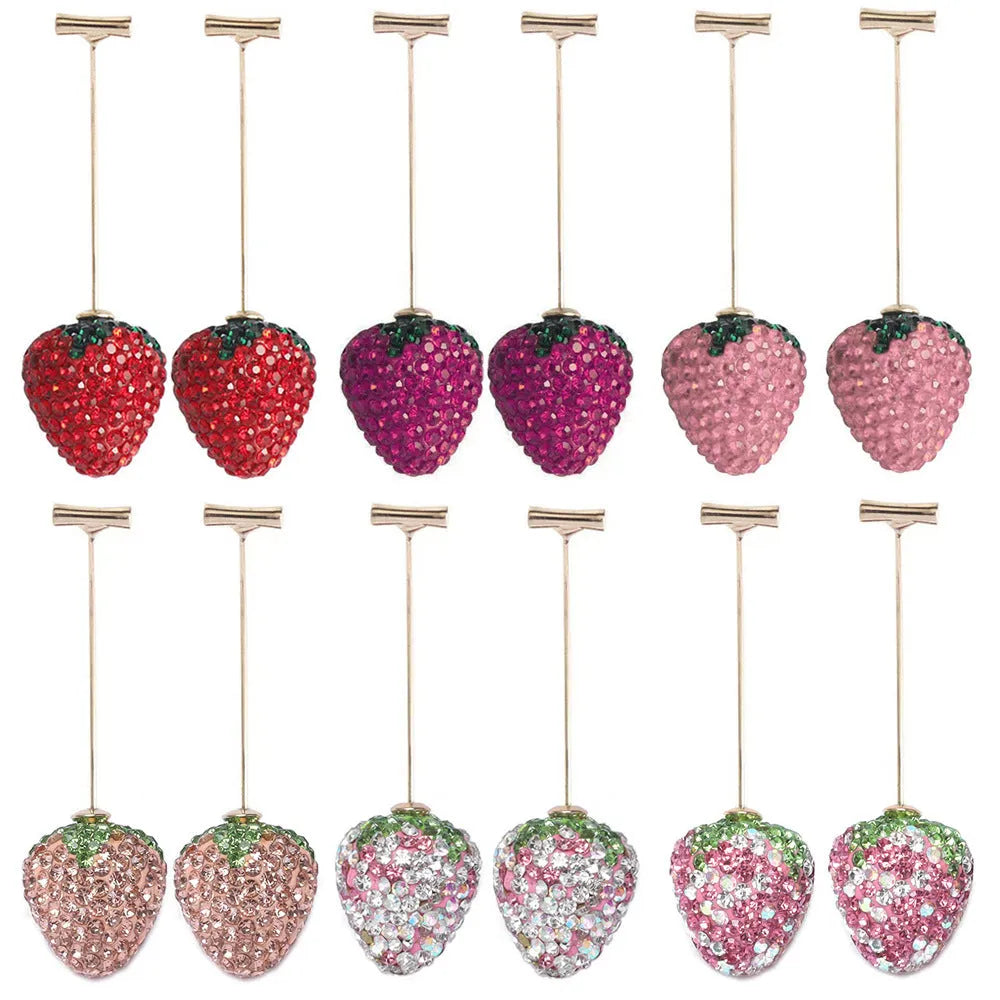 Zinc alloy strawberry stud earrings with geometric spot drill design in six colour variations