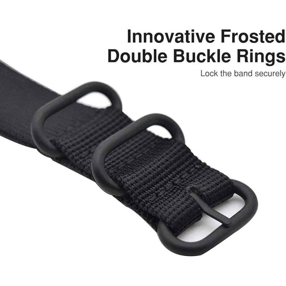 Nylon three-ring buckle replacement strap for Fitbit Charge fitness trackers in multiple colours.
