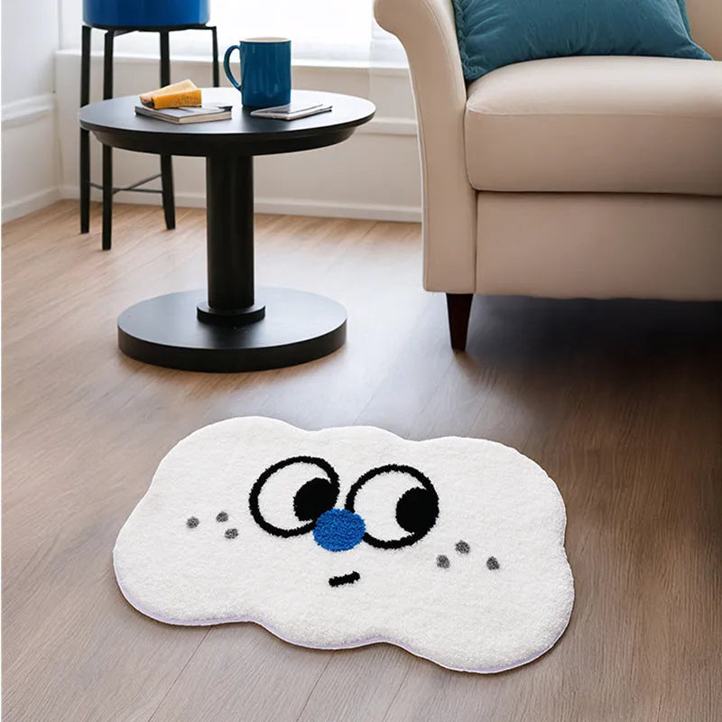 Cartoon cloud printed bathroom mat in green colour with thickened imitation cashmere polyester fibre construction