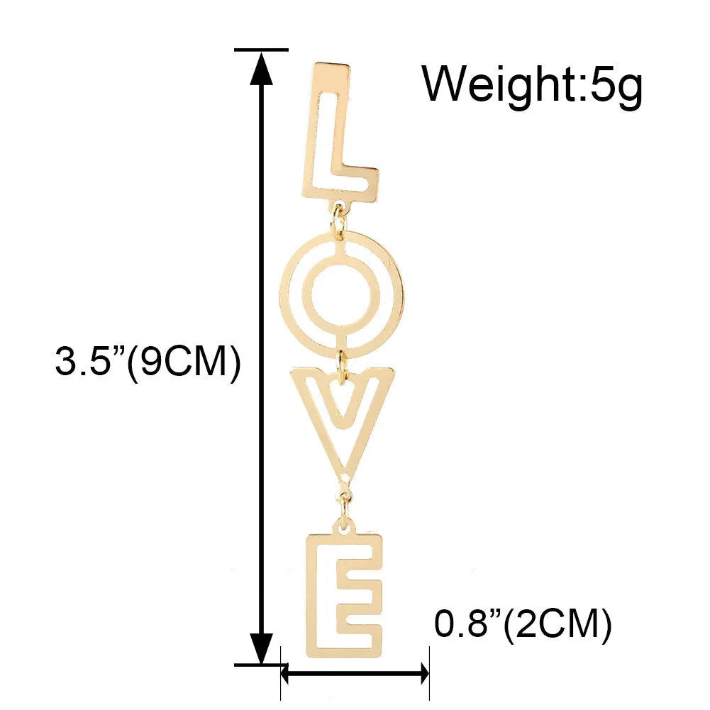 Gold alloy retro LOVE alphabet letter earrings for women