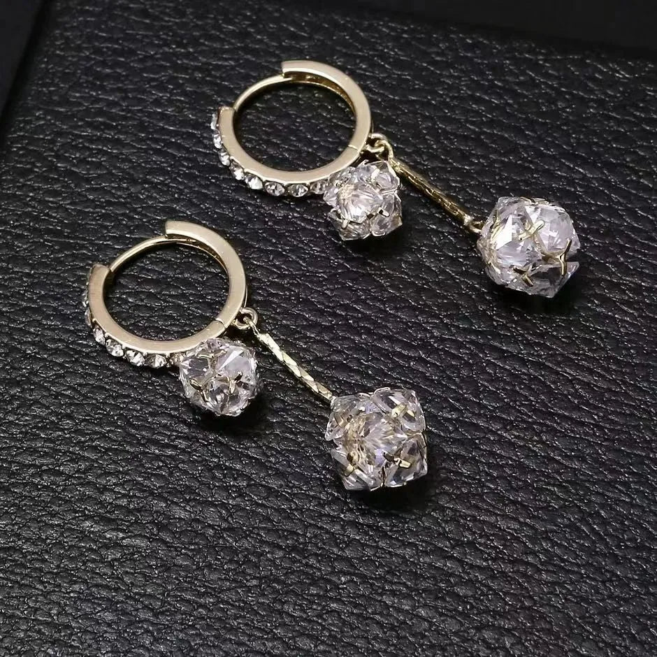 Silver-coloured copper tassel earrings with confession balloon and rhinestone ball double pendant design