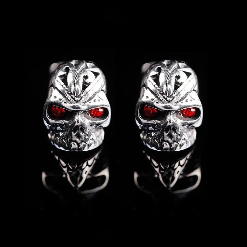 Retro skull stud earrings with red eye ghost head design and alloy construction