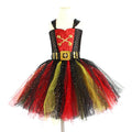 Halloween pirate costume dress for girls with sequins, gauze mesh, and lace trim, Pirates of the Caribbean themed.