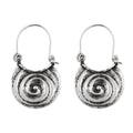 Simple geometric gypsy curved drop earrings in ancient silver zinc alloy, front view