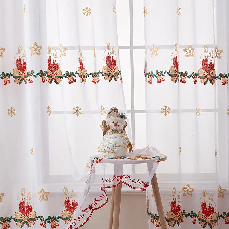 American Christmas curtains with embroidered snowflakes in semi-sunshade polyester fabric