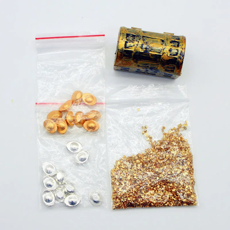 Alloy gold coin treasure box dollhouse accessories with gold bars and ingots for teenagers