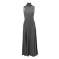 Women's slim-fit grey cotton dress with half turtleneck collar and backless design