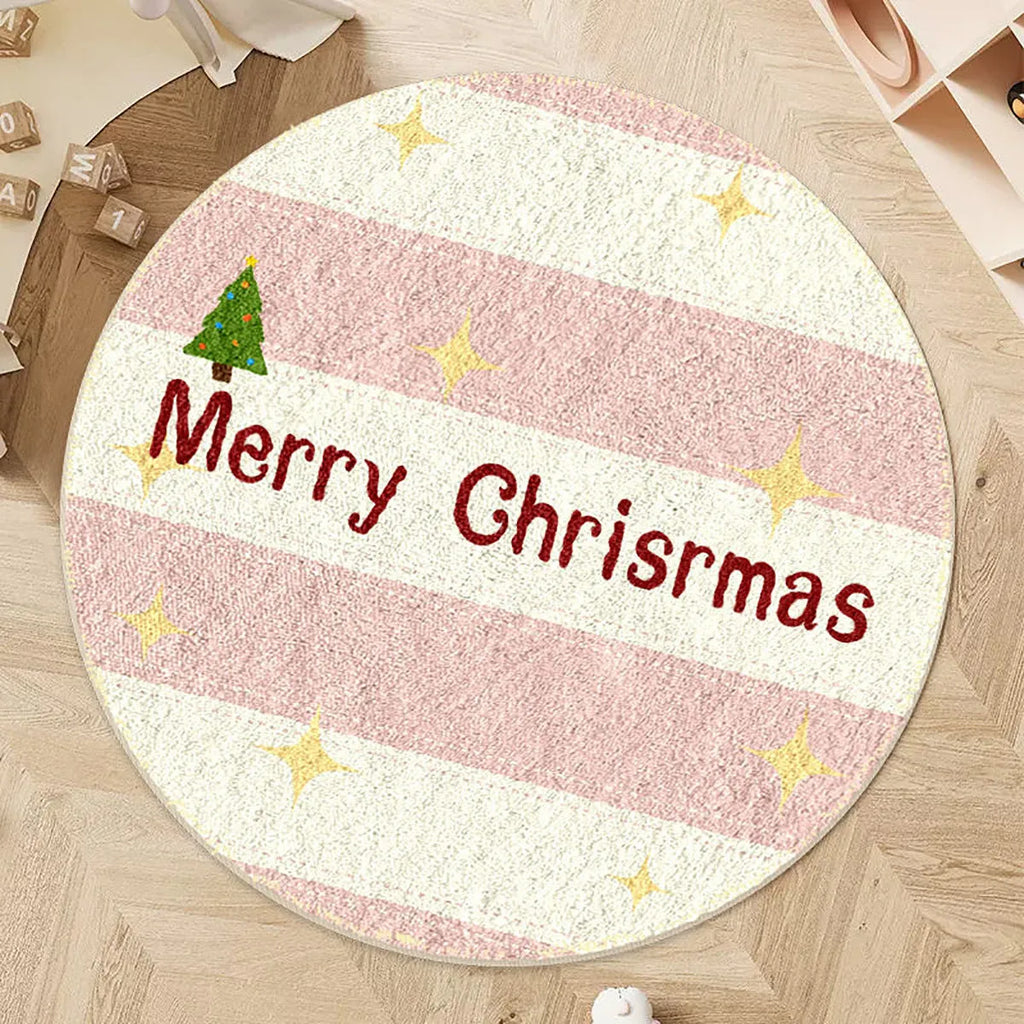 Christmas-themed round alien-shaped rug with imitation cashmere material in festive holiday patterns