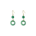 Geometric peace buckle earrings with green jade colour and 14K gold plating