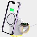 C16 folding magnetic wireless charger in black showing three device charging positions