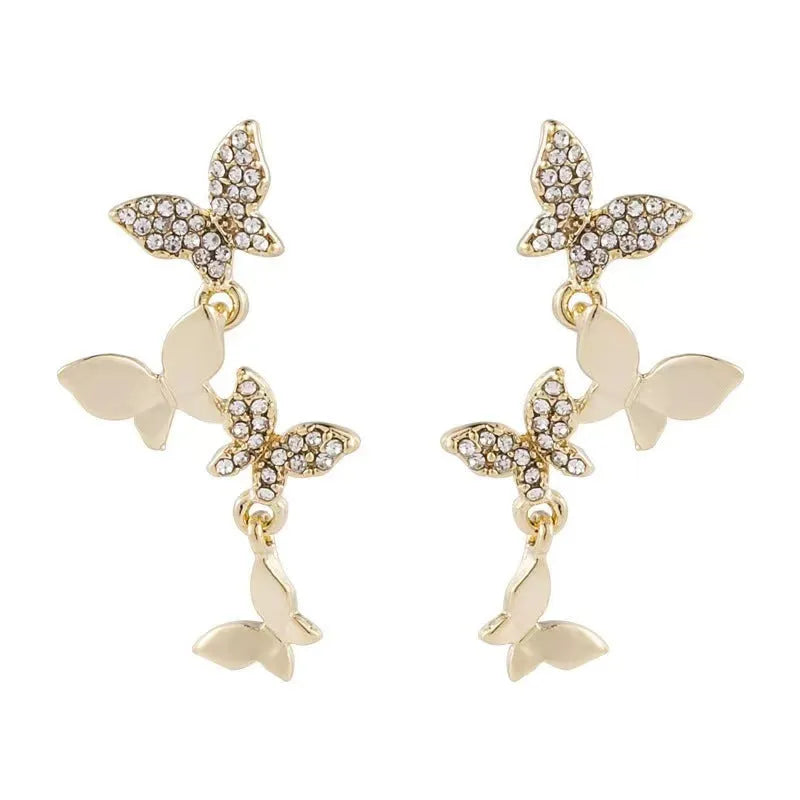Women's gold four butterfly copper drop earrings natural style jewellery