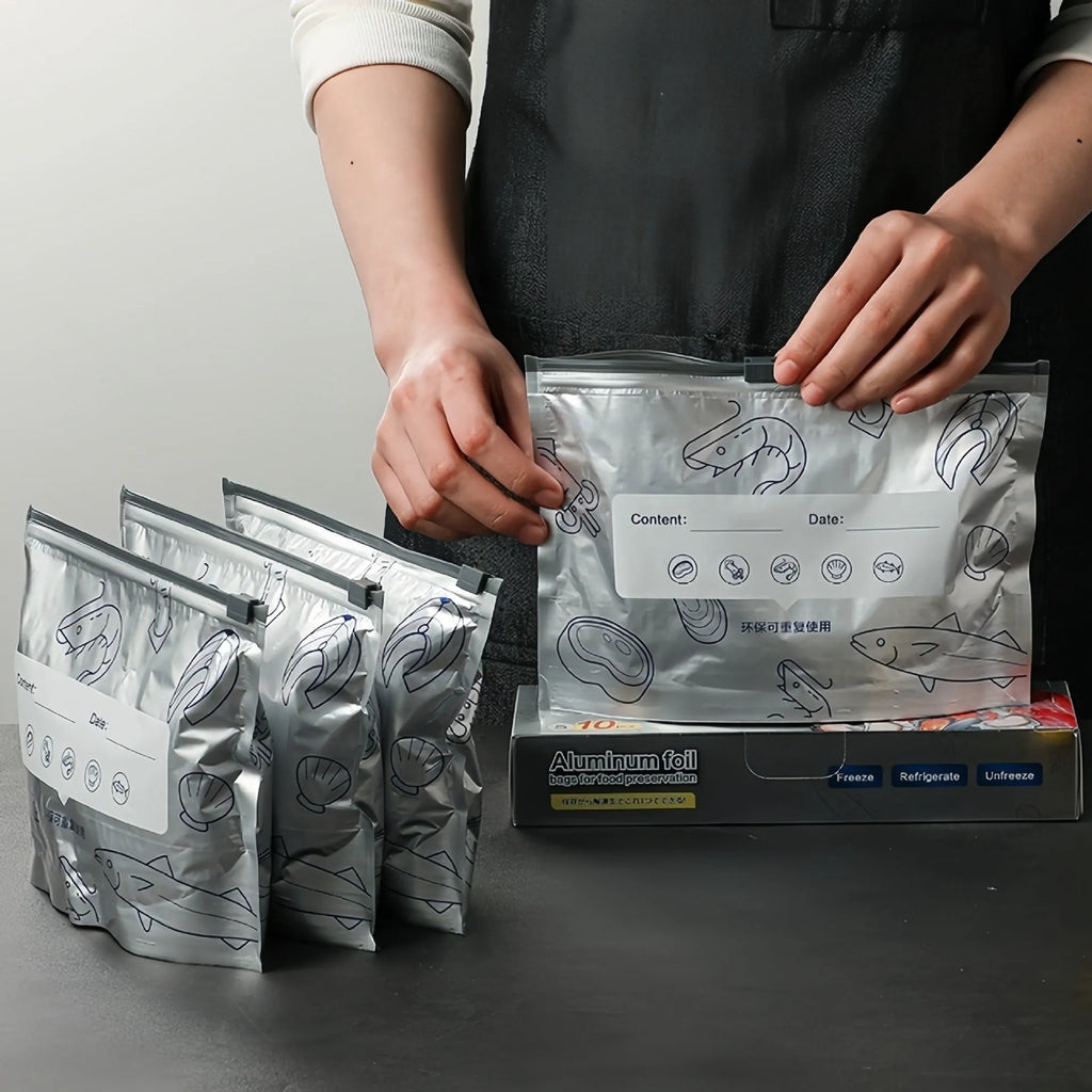 Aluminium foil resealable fresh-keeping bags in three sizes with temperature resistance