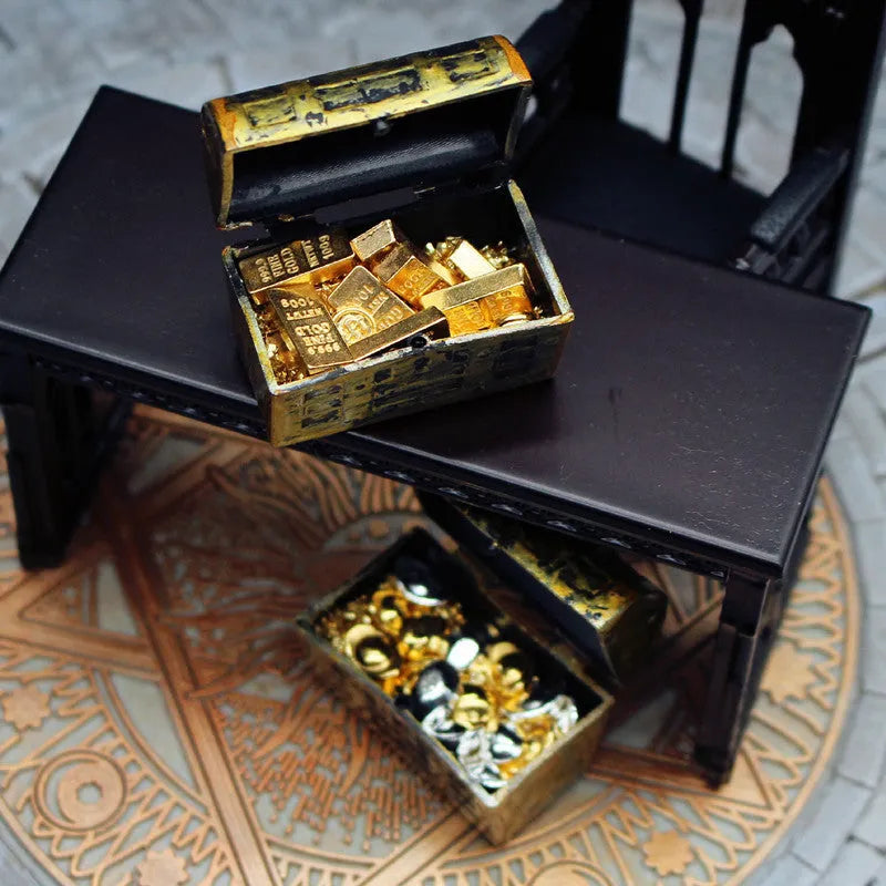 Alloy gold coin treasure box dollhouse accessories with gold bars and ingots for teenagers