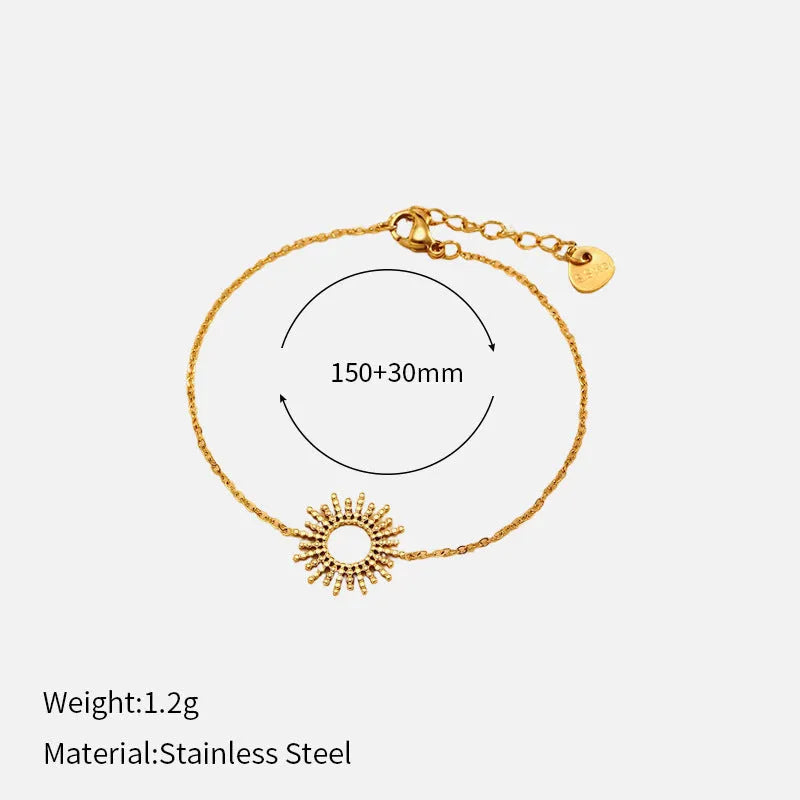 Sunflower-themed women's necklace and bracelet set in yellow gold 14K stainless steel