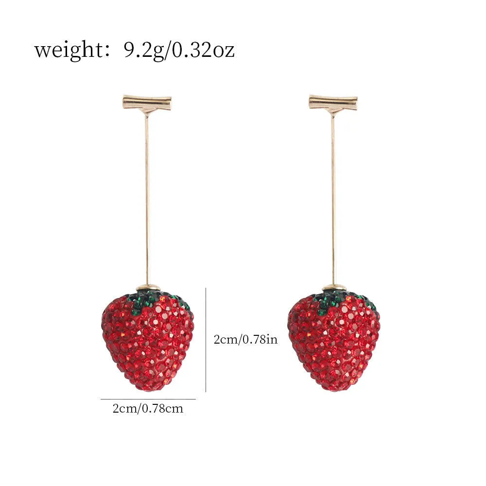 Zinc alloy strawberry stud earrings with geometric spot drill design in six colour variations