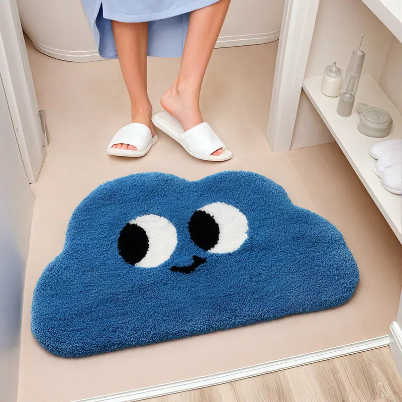 Cartoon cloud printed bathroom mat in green colour with thickened imitation cashmere polyester fibre construction