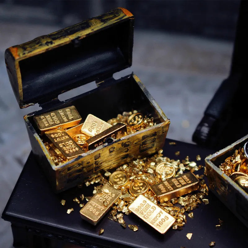 Alloy gold coin treasure box dollhouse accessories with gold bars and ingots for teenagers