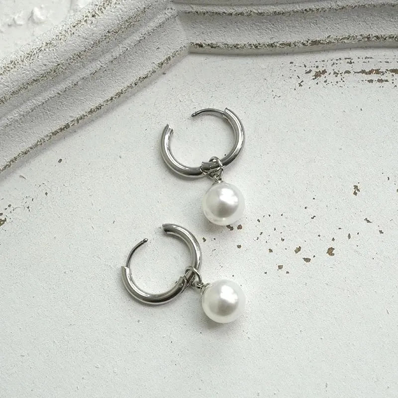 Geometric alloy earrings with pearl accents and titanium steel components for women