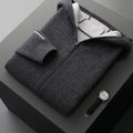 Men's dark blue cashmere half-high collar zipper cardigan sweater with long sleeves