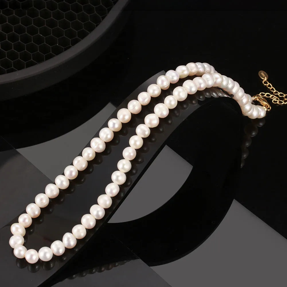 Women's adjustable freshwater pearl necklace with 925 sterling silver chain