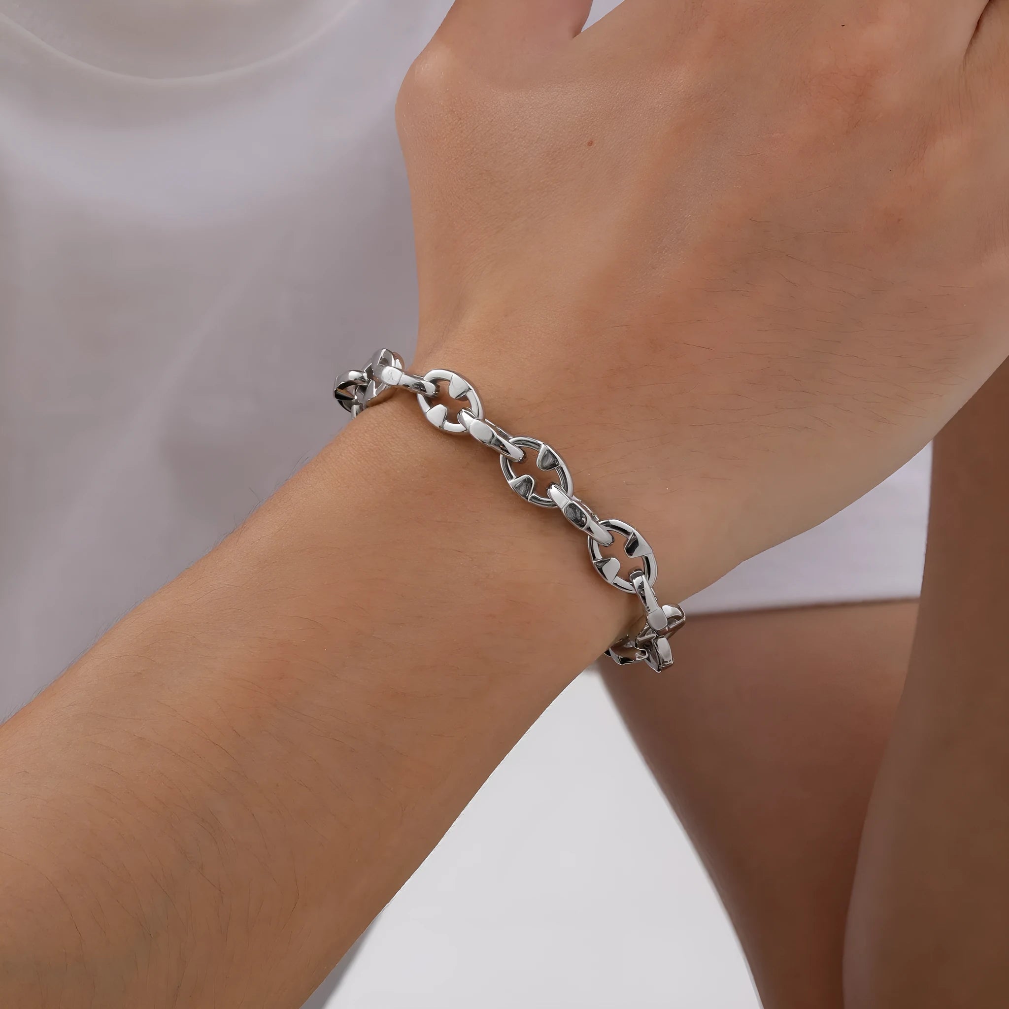 Handmade stainless steel thick geometric chain bracelet for men's hip hop style