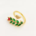 Copper geometric open ring with gold plating showing leaf pattern or pink colour option