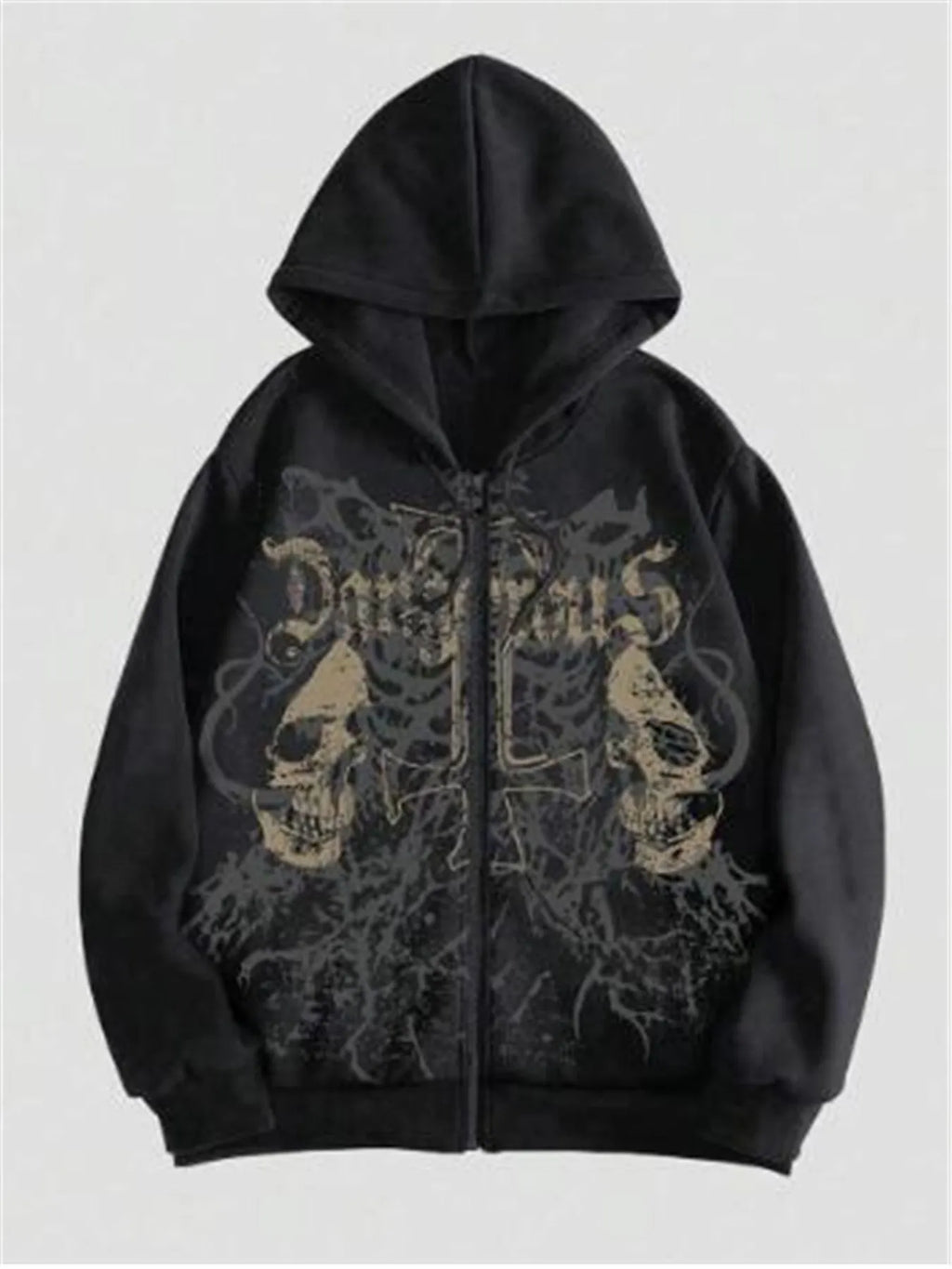 Black men's hooded sweatshirt with a large white skull graphic print on the front