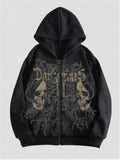 Black men's hooded sweatshirt with a large white skull graphic print on the front