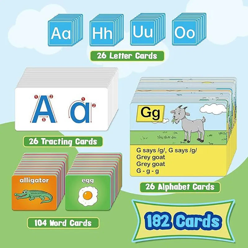 Children's alphabet learning sleeve table chart with word cards, letter cards, picture cards and songs