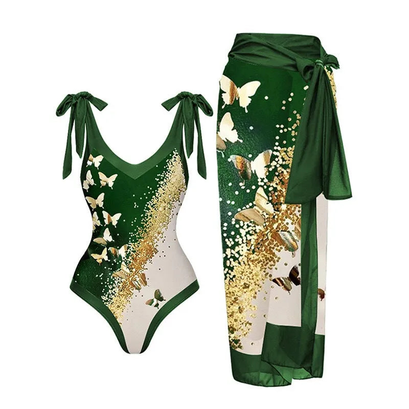 Women's solid colour one-piece swimsuit with removable skirt in Asian sizes