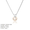 Women's stainless steel necklace with imitation pearl and zircon pendant in gold or steel colour