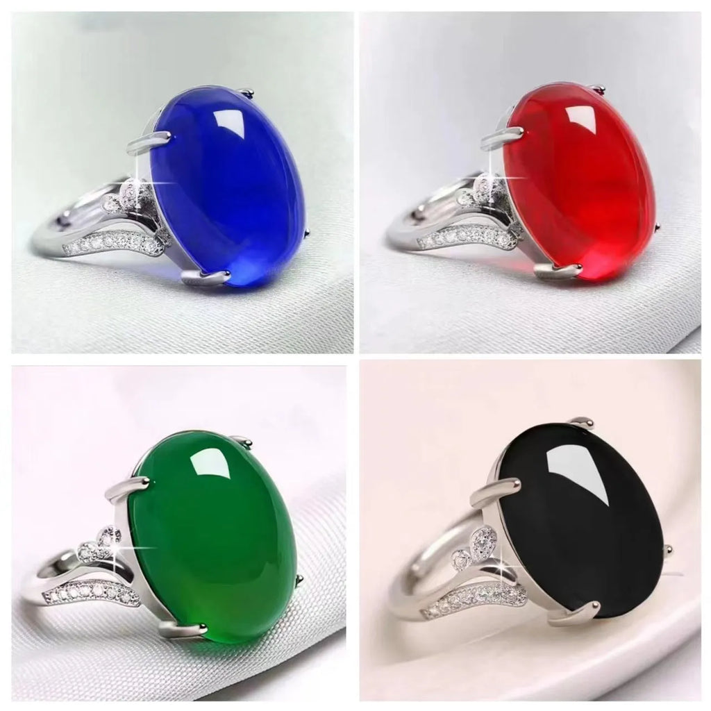 Adjustable natural sapphire ring in ethnic geometric style with five colour options