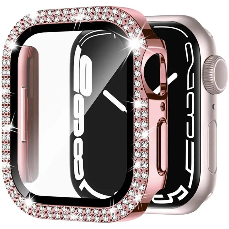 Apple Watch case with Double Diamond Glass in rose pink colour showing transparent protective design