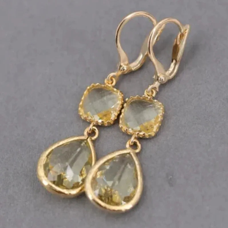 Gold geometric fringe earrings with water droplet design for women