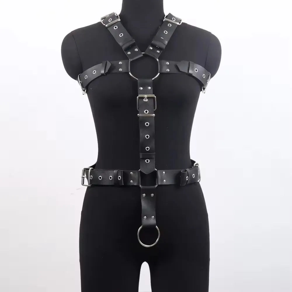 Black imitation leather waist cincher belt with patent leather finish and adjustable pin buckle closure