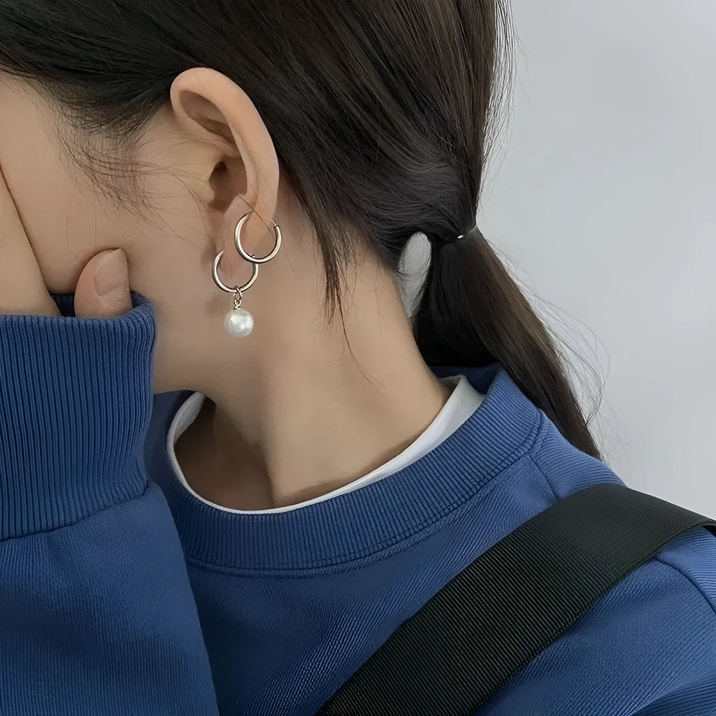 Geometric alloy earrings with pearl accents and titanium steel components for women