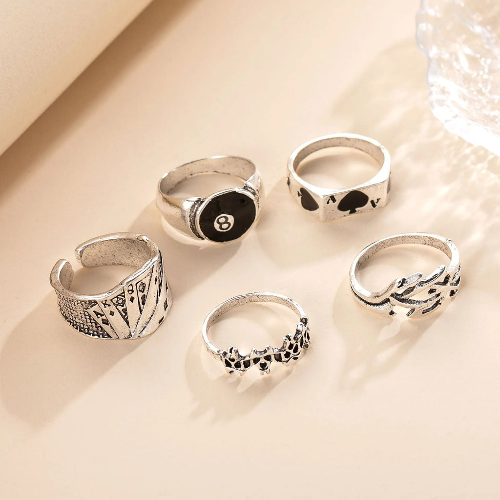 Black alloy poker ring with retro spade card design for women