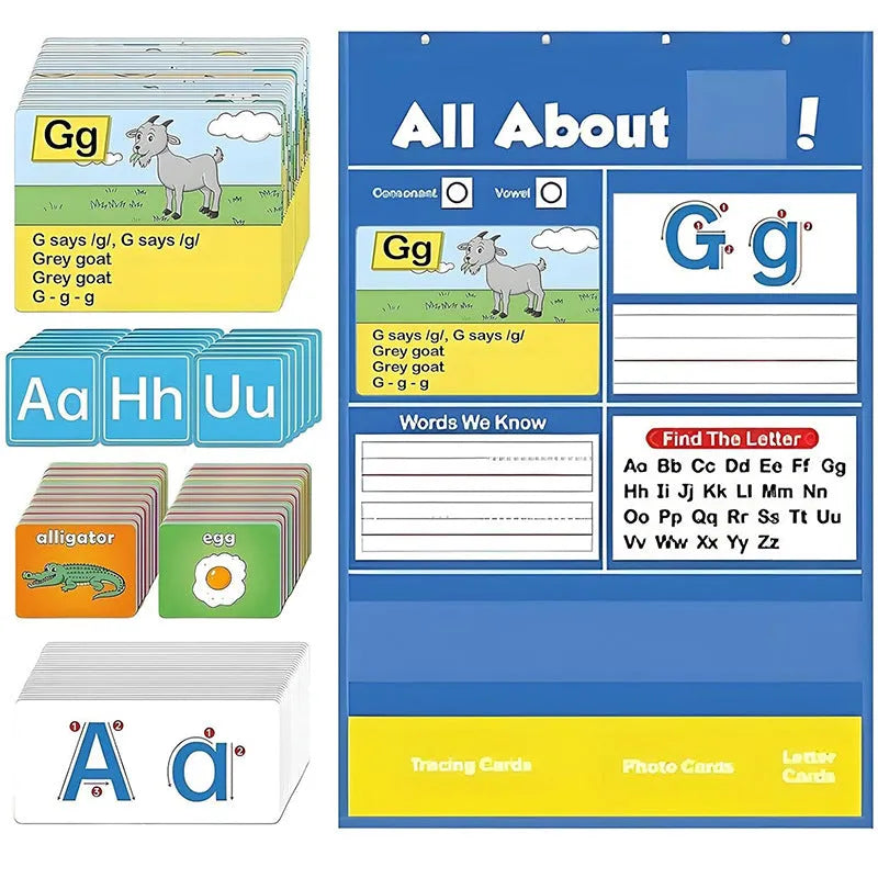 Children's alphabet learning sleeve table chart with word cards, letter cards, picture cards and songs