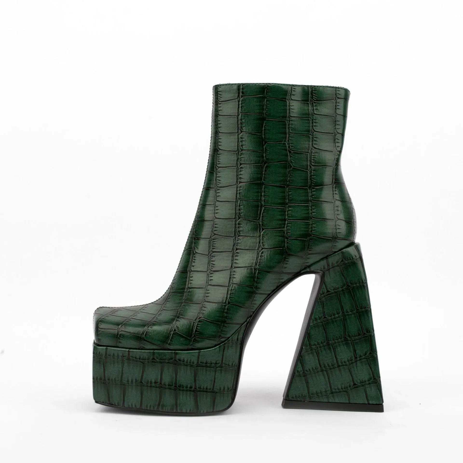 Women's ankle boot with a super high heel in a solid beige colour, made from artificial PU material.