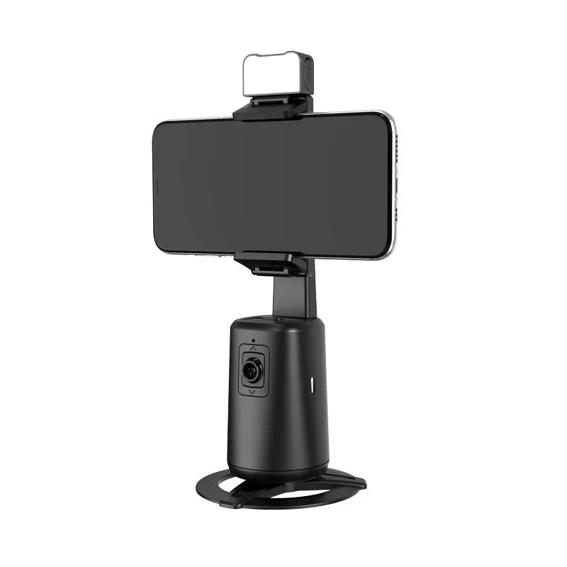 Black desktop phone bracket with face tracking camera and ribbon lights