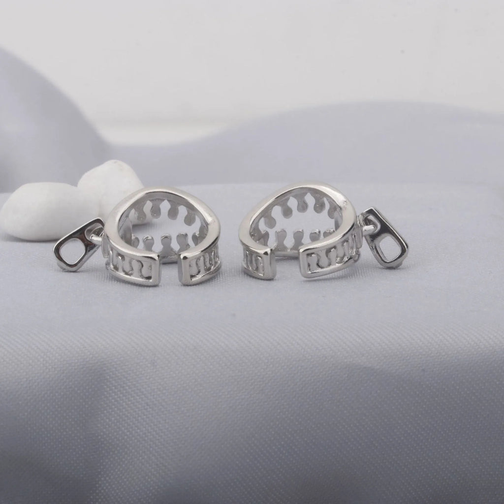 Copper geometric ear bone clip earrings with zipper design detail in ES862 colour