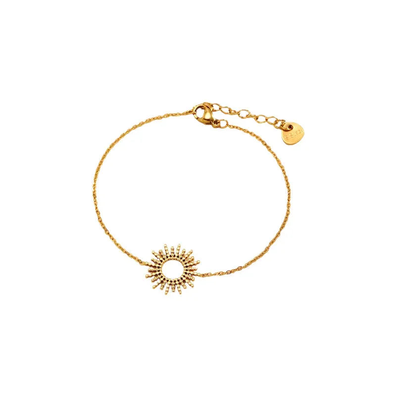 Sunflower-themed women's necklace and bracelet set in yellow gold 14K stainless steel
