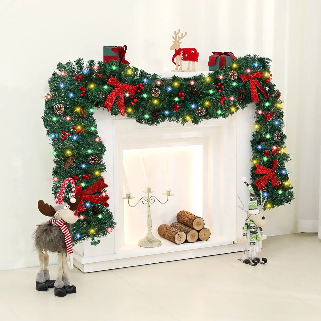 European-style rattan Christmas cane decoration with pine cone and red bow, approximately one metre tall.