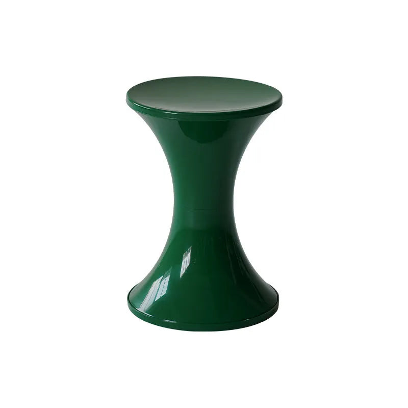 Plastic hourglass shoe changing stool in green colour showing contoured seating design