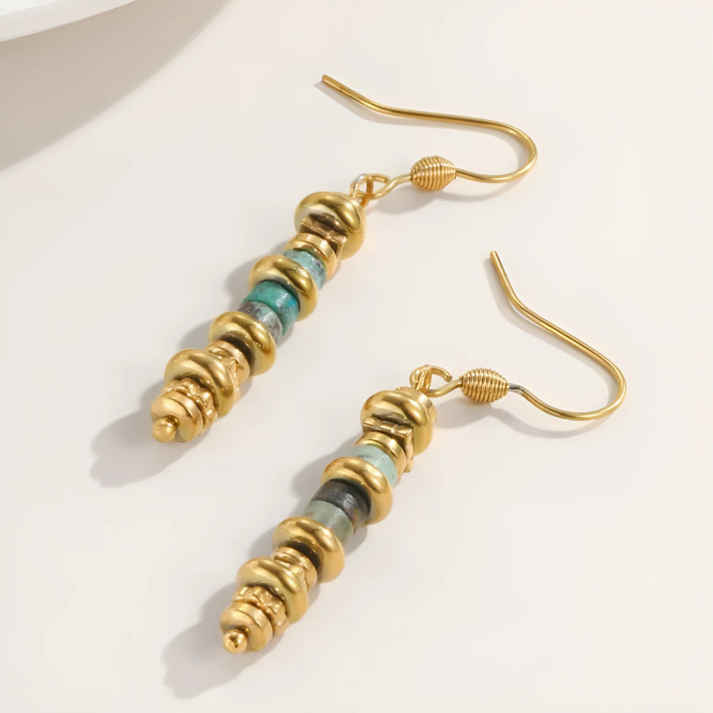 Geometric titanium steel dangle earrings with 18K purity in European retro style