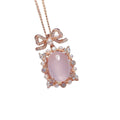 Geometric rose quartz pendant necklace with silver chain and rose gold plating