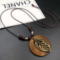Wooden leaf ethnic necklace with adjustable wax line chain in leaves colour