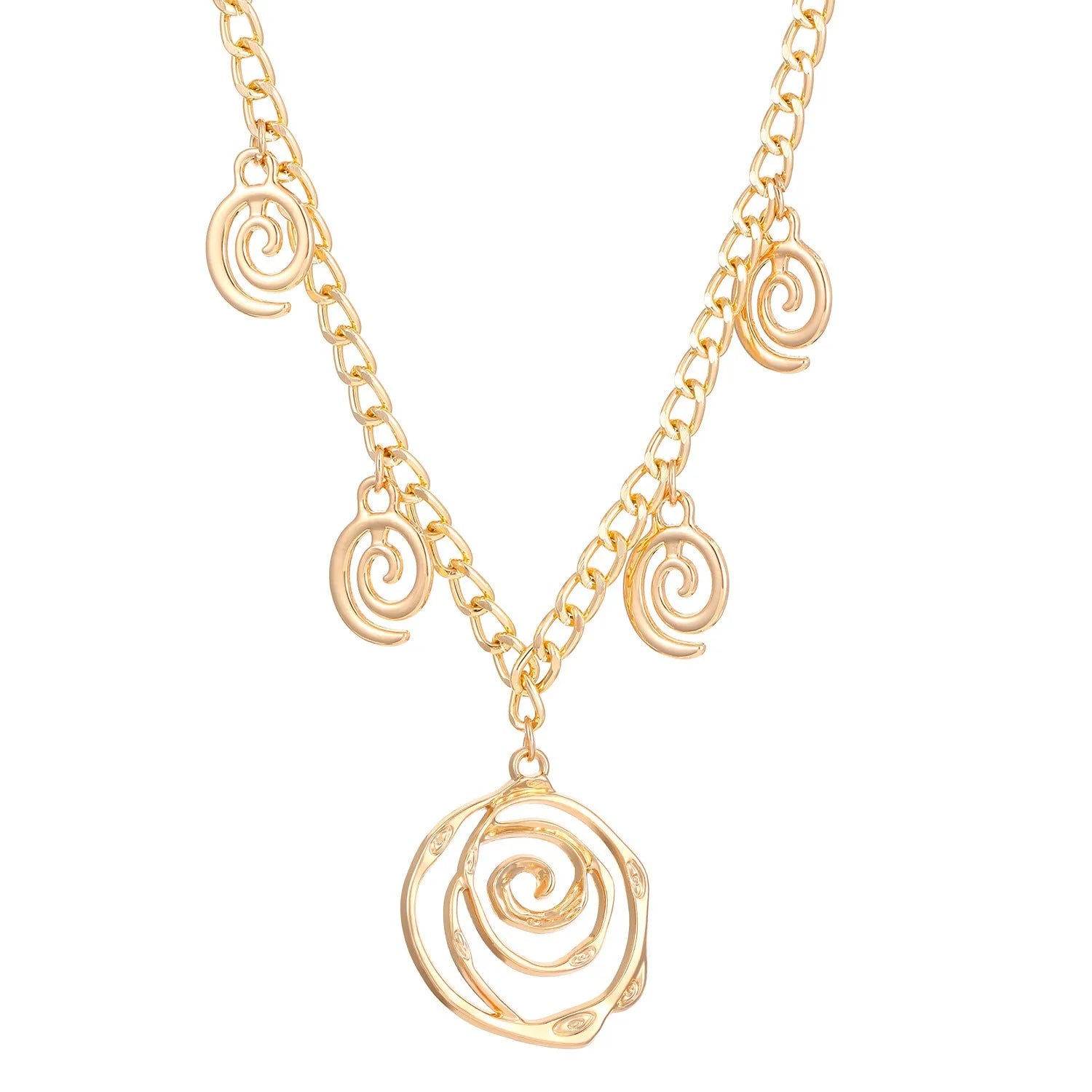 Spiral donut geometric jewellery set with necklace, bracelet, and ear hooks in gold or silver electroplated finish