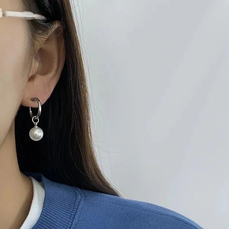 Geometric alloy earrings with pearl accents and titanium steel components for women